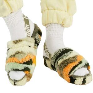 UGG, Women’s Fluff Yeah Slide Sheepskin Slipper in Cali Collage Olive, Size 9 US